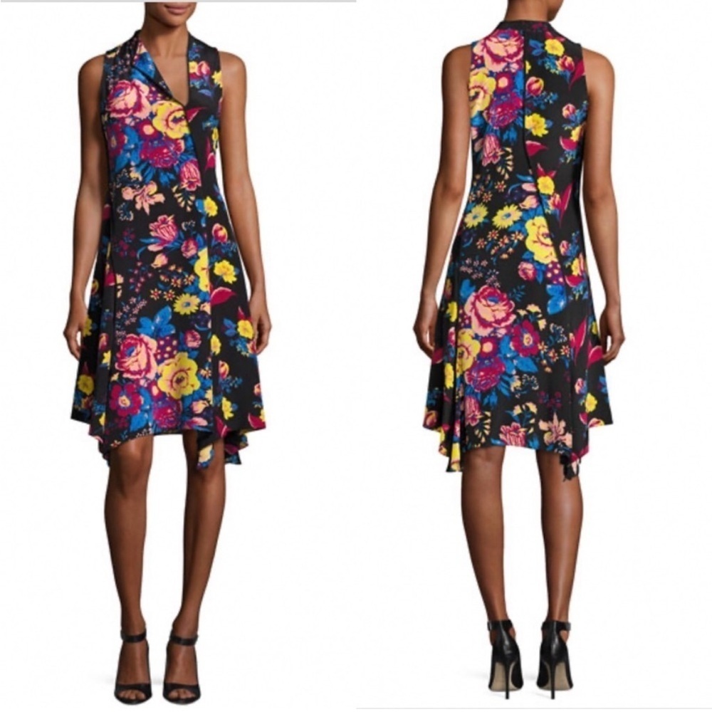 NWT Diane Von Furstenberg Sz 2 Sleeveless Bias-Cut Floral-Print Silk Dress $398